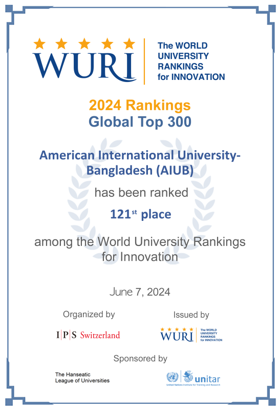 AIUB Awarded Certificates by WURI for Ranking Performance in 2024