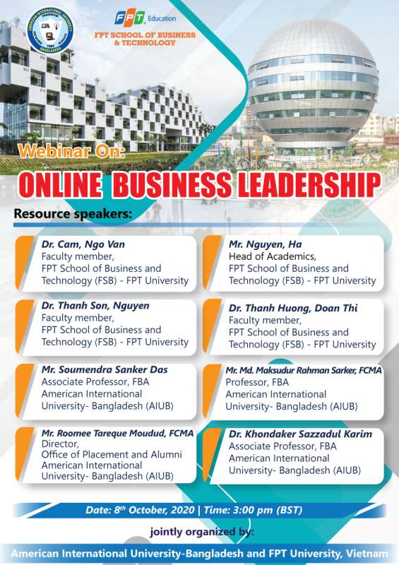 AIUB-FBA and FPT University Vietnam Jointly Organized a Webinar  on Online Business Leadership