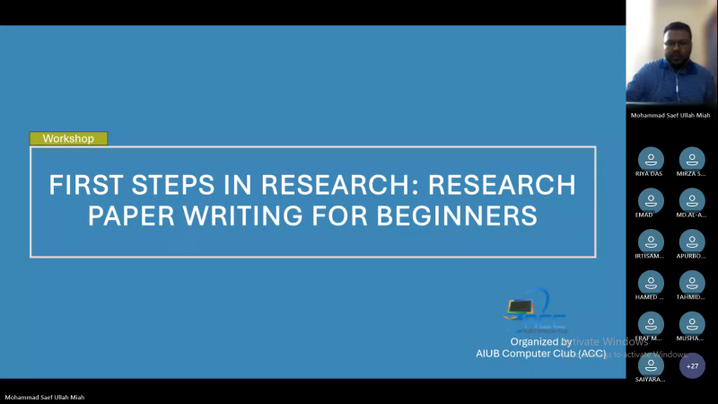 Workshop titled “First Steps in Research: Research Paper Writing for Beginners”