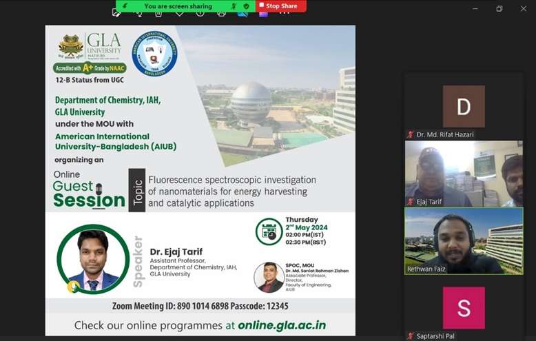 Webinar on “Fluorescence spectroscopic investigation of nanomaterials for energy harvesting and catalytic applications.”