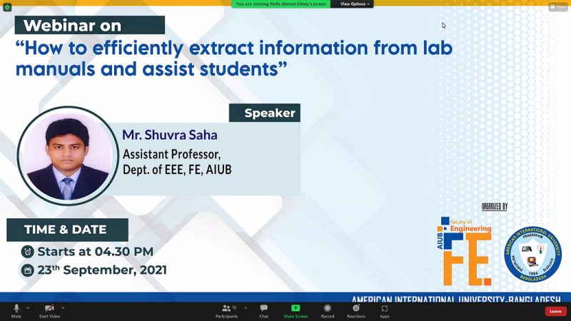Faculty of Engineering (FE) organized a webinar on “How to efficiently extract information from lab manuals and assist students”