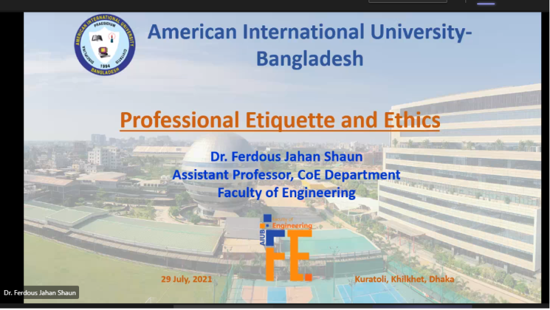 FACULTY OF ENGINEERING ORGANIZED A TECHNICAL SESSION TITLED  “PROFESSIONAL ETIQUETTE AND ETHICS”