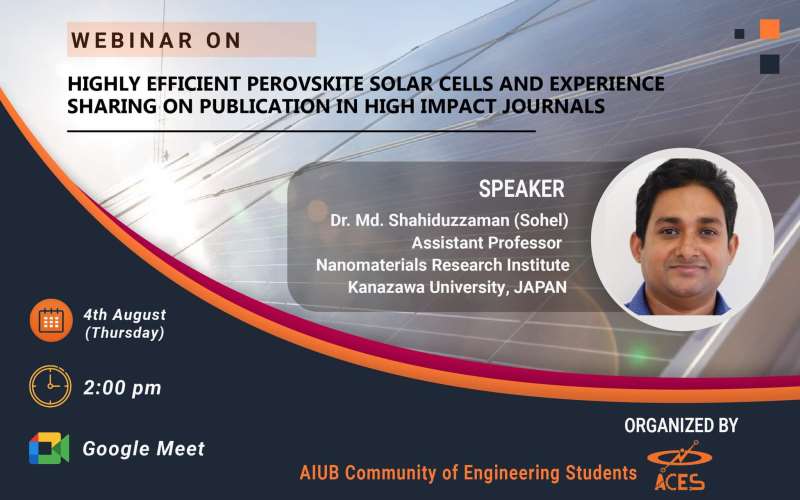 Webinar on "Highly Efficient Perovskite Solar Cells and Experience Sharing on Publication in High Impact Journals"
