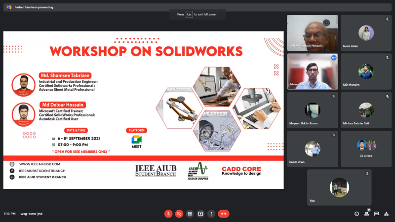 IEEE AIUB Student Branch Successfully Organized a Workshop Series on SOLIDWORKS