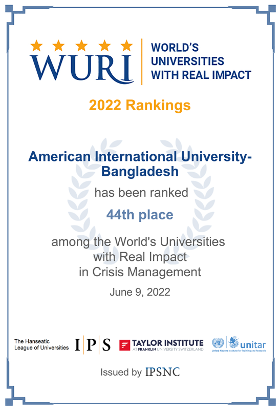 AIUB is Ranked in World’s Universities with Real Impact (WURI), 2022